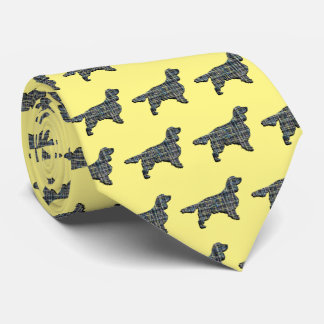 Springer Spaniel Dog Yellow & Black Grid Yellow Neck Tie