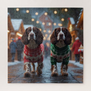 Springer Spaniel Dogs Christmas Snow Holiday Jigsaw Puzzle