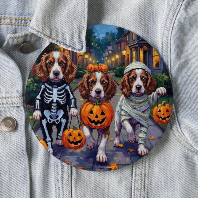 Springer Spaniel Dogs In Halloween Costumes Button (In Situ)