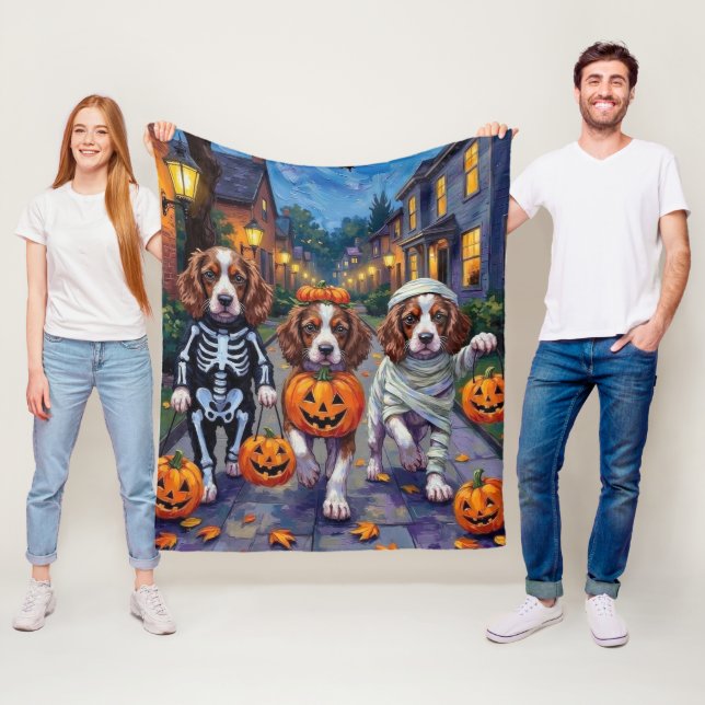 Springer Spaniel Dogs In Halloween Costumes Fleece Blanket (In Situ)