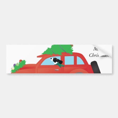 Springer Spaniel driving car with Christmas tree Bumper Sticker
