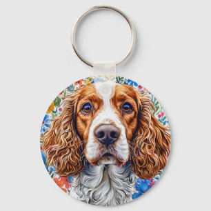 🐶 Springer Spaniel Floral Gift For Dog Lover 🎁 Keychain
