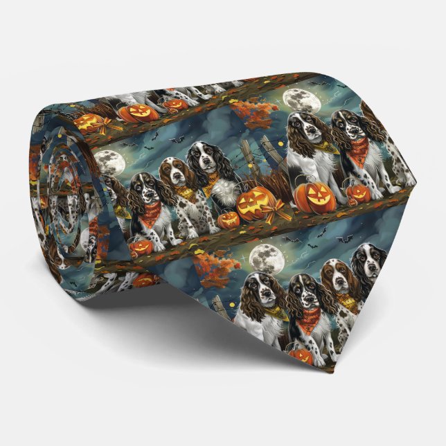 Springer Spaniel Halloween Spooky Neck Tie (Rolled)