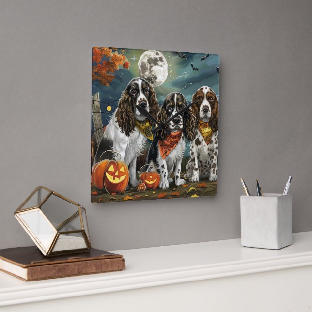 Springer Spaniel Halloween Spooky Square Wall Clock (Office)