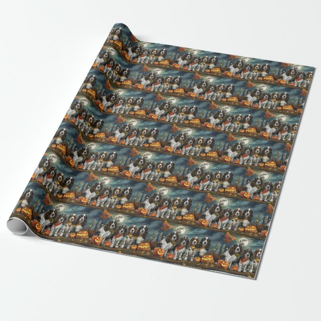 Springer Spaniel Halloween Spooky Wrapping Paper (Unrolled)
