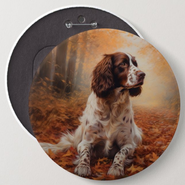 Springer Spaniel in Autumn Leaves Fall Inspire  Button (Front & Back)