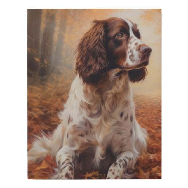 Springer Spaniel in Autumn Leaves Fall Inspire  Faux Canvas Print (Front)