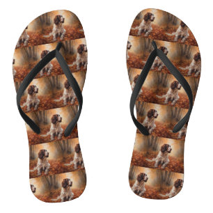 Springer Spaniel in Autumn Leaves Fall Inspire  Flip Flops