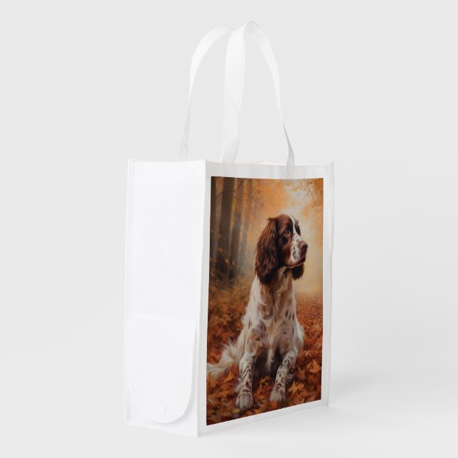 Springer Spaniel in Autumn Leaves Fall Inspire  Grocery Bag (Front Side)