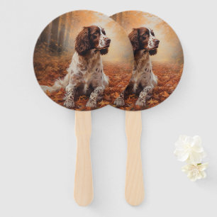 Springer Spaniel in Autumn Leaves Fall Inspire  Hand Fan