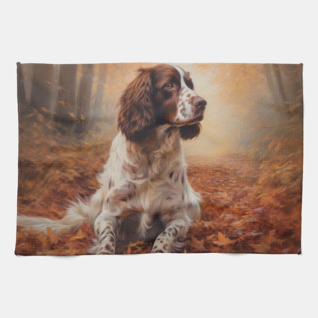 Springer Spaniel in Autumn Leaves Fall Inspire  Kitchen Towel (Horizontal)