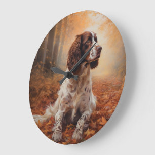 Springer Spaniel in Autumn Leaves Fall Inspire Large Clock