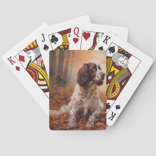 Springer Spaniel in Autumn Leaves Fall Inspire  Poker Cards (Back)