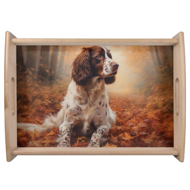 Springer Spaniel in Autumn Leaves Fall Inspire  Serving Tray (Front)