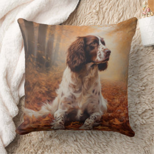 Springer Spaniel in Autumn Leaves Fall Inspire Throw Pillow
