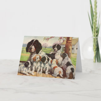 Springer spaniel mom and puppies card