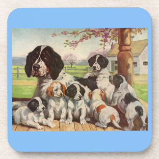 springer spaniel mom and puppies drink coaster