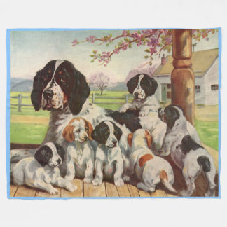 springer spaniel mom and puppies fleece blanket