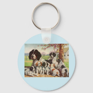 springer spaniel mom and puppies keychain