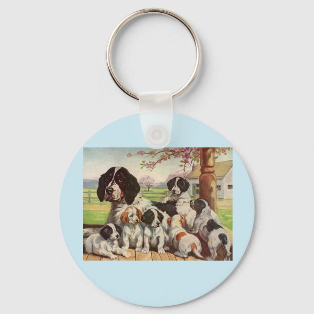 springer spaniel mom and puppies keychain (Front)