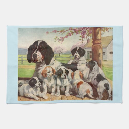 springer spaniel mom and puppies kitchen towel