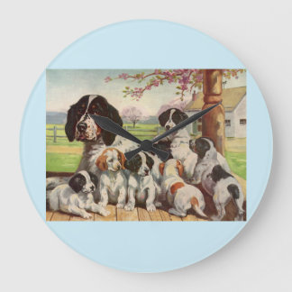 springer spaniel mom and puppies large clock