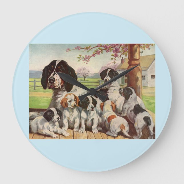 springer spaniel mom and puppies large clock (Front)