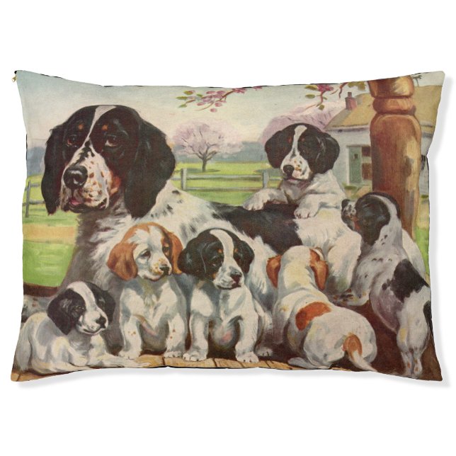 Springer spaniel mom and puppies pet bed (Front)
