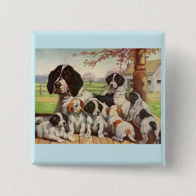 springer spaniel mom and puppies pinback button (Front)