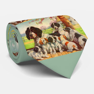 Springer Spaniel mom and puppies print  Neck Tie