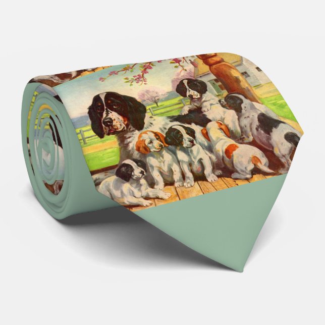 Springer Spaniel mom and puppies print  Neck Tie (Rolled)