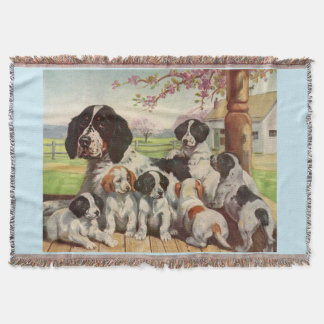 springer spaniel mom and puppies throw blanket