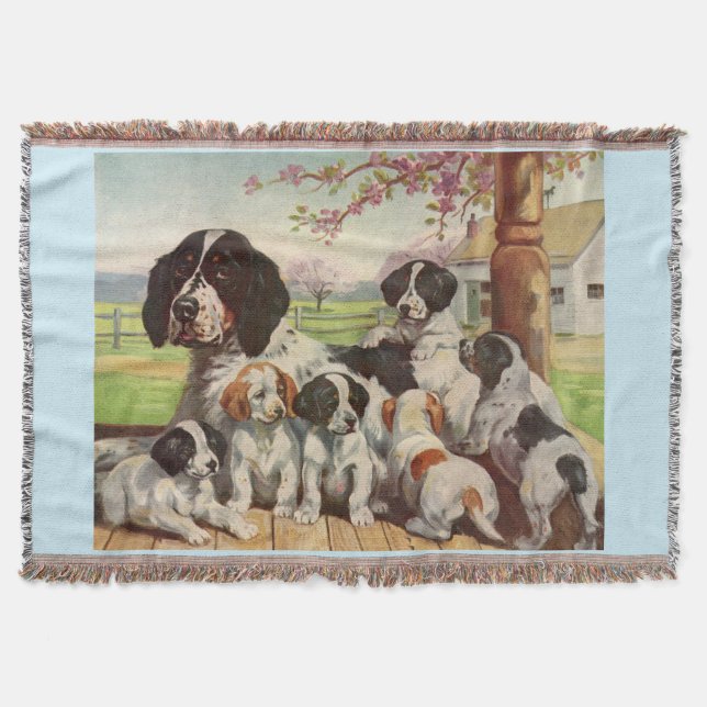 springer spaniel mom and puppies throw blanket (Front)