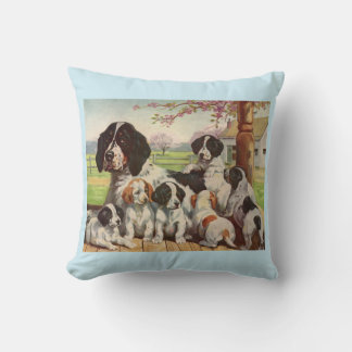springer spaniel mom and puppies throw pillow
