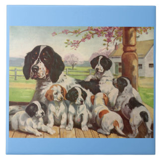 springer spaniel mom and puppies tile