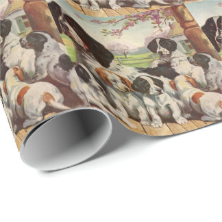 springer spaniel mom and puppies wrapping paper