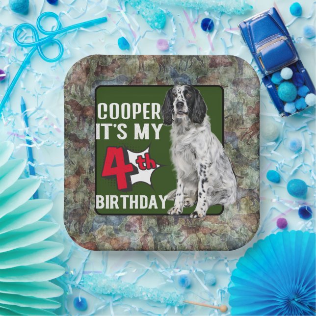 Springer Spaniel Personalized 4th birthday party Paper Plates (Party)