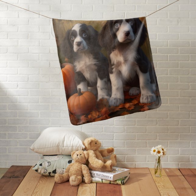 Springer Spaniel Puppy Autumn Delight Pumpkin  Baby Blanket (In Situ)