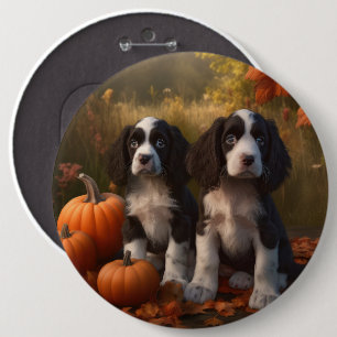Springer Spaniel Puppy Autumn Delight Pumpkin Button