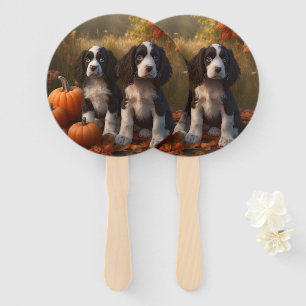 Springer Spaniel Puppy Autumn Delight Pumpkin Hand Fan