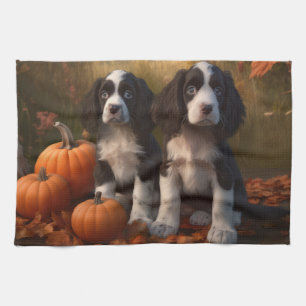Springer Spaniel Puppy Autumn Delight Pumpkin Kitchen Towel