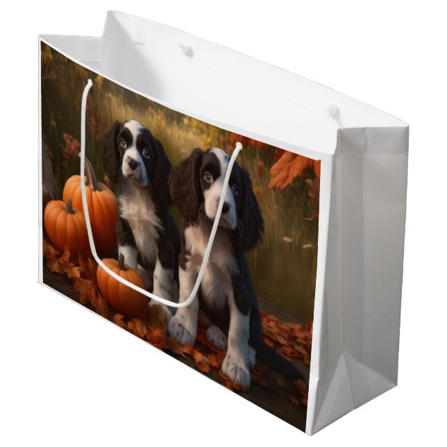 Springer Spaniel Puppy Autumn Delight Pumpkin  Large Gift Bag (Front Angled)