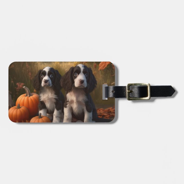 Springer Spaniel Puppy Autumn Delight Pumpkin  Luggage Tag (Front Horizontal)