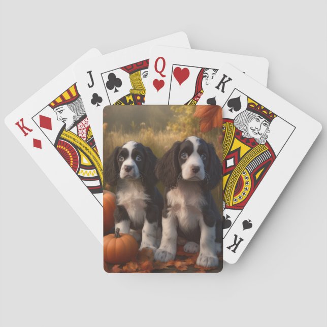 Springer Spaniel Puppy Autumn Delight Pumpkin  Poker Cards (Back)