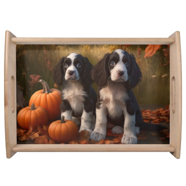 Springer Spaniel Puppy Autumn Delight Pumpkin  Serving Tray (Front)