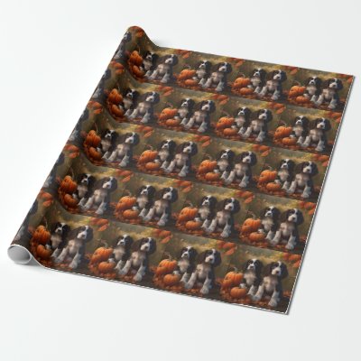 Springer Spaniel Puppy Autumn Delight Pumpkin  Wrapping Paper