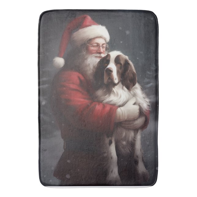 Springer Spaniel Santa Claus Festive Christmas Bath Mat (Front Vertical)