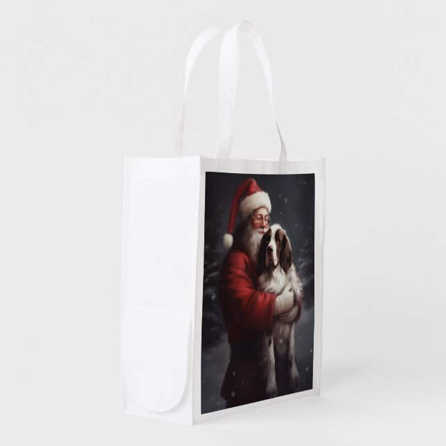 Springer Spaniel Santa Claus Festive Christmas Grocery Bag (Front Side)