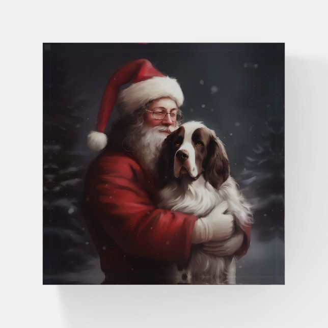 Springer Spaniel Santa Claus Festive Christmas Paperweight (Front)