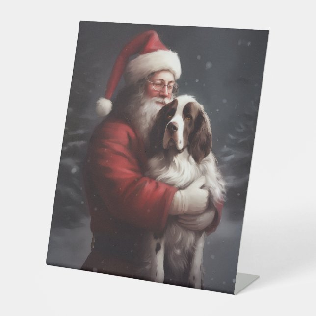 Springer Spaniel Santa Claus Festive Christmas Pedestal Sign (Front)
